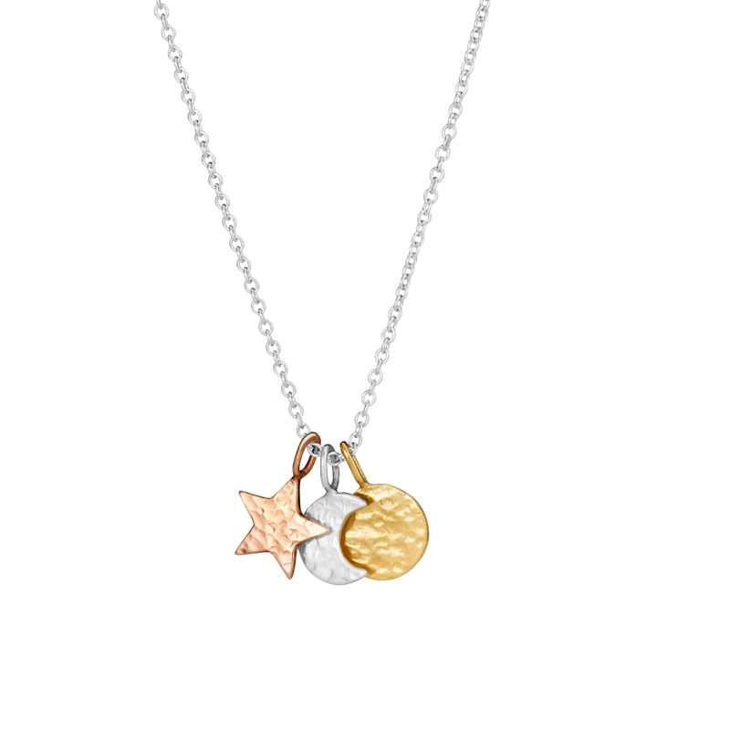 Thumbnail of Textured Mixed Gold Sun Moon & Star Necklace image