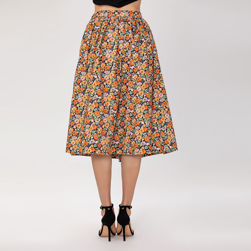 Thumbnail of Retro Floral Print Flared Skirt image