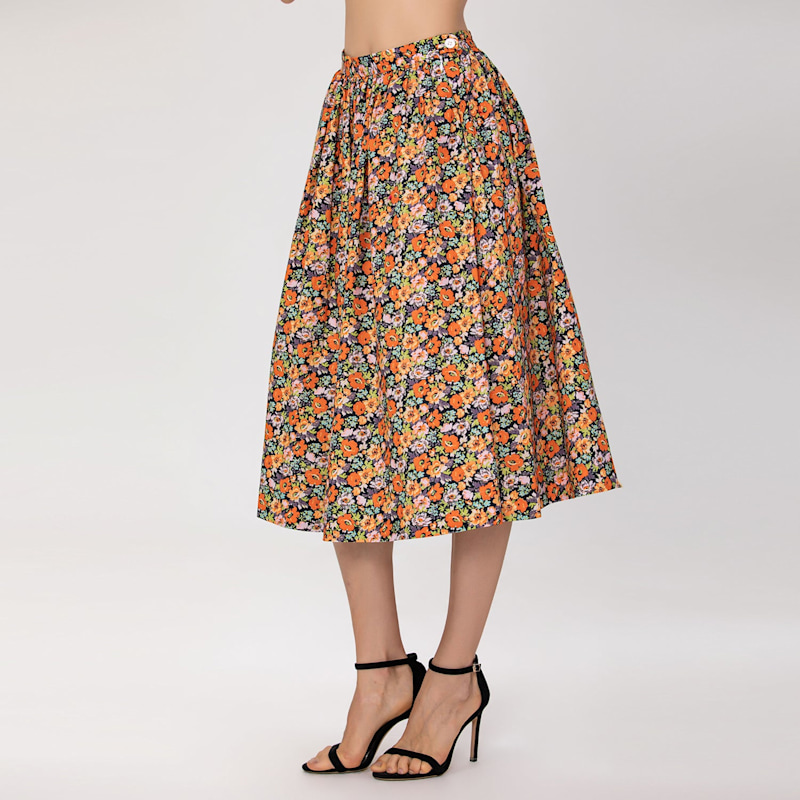 Thumbnail of Retro Floral Print Flared Skirt image