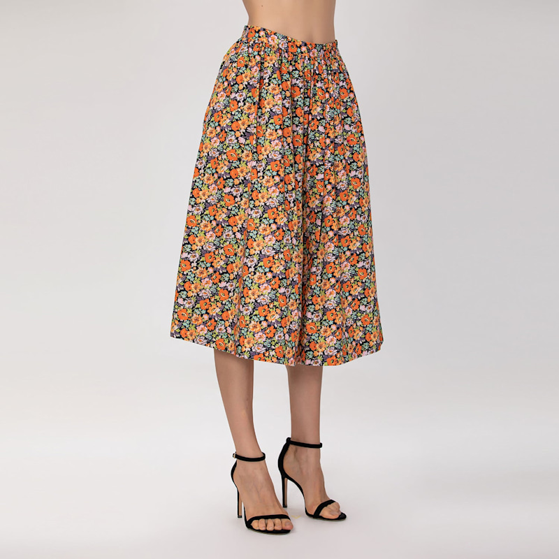 Thumbnail of Retro Floral Print Flared Skirt image