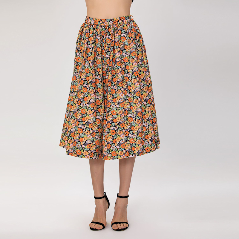 Thumbnail of Retro Floral Print Flared Skirt image
