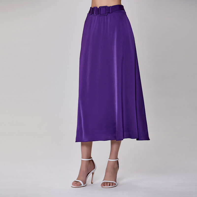 Thumbnail of Wide Belt Flared Skirt -Purple image