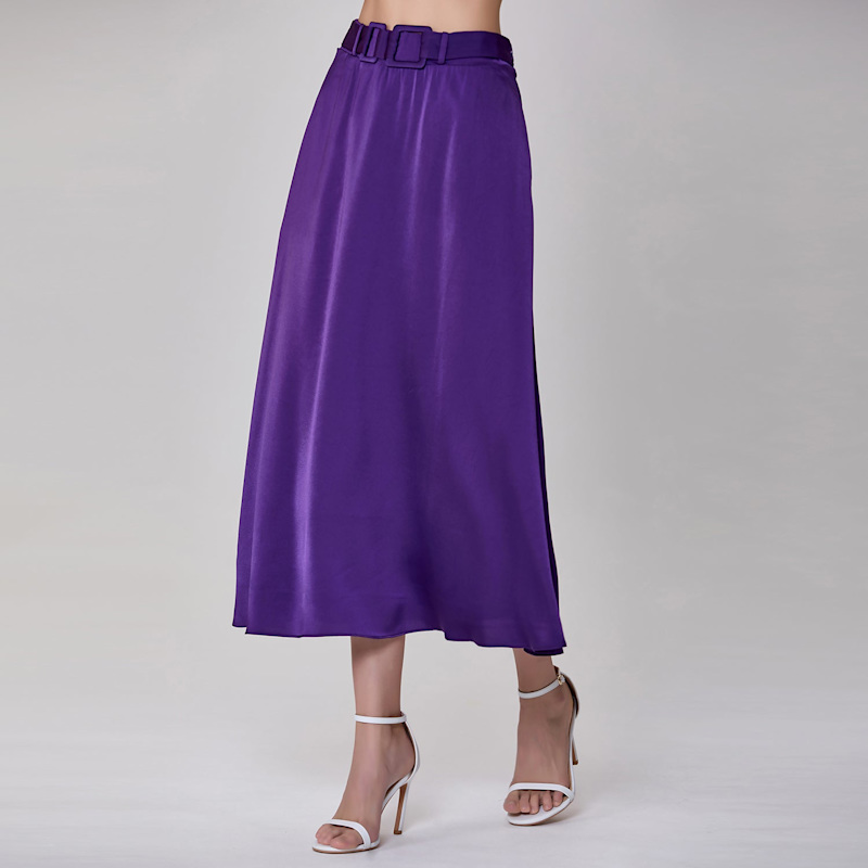 Thumbnail of Wide Belt Flared Skirt -Purple image