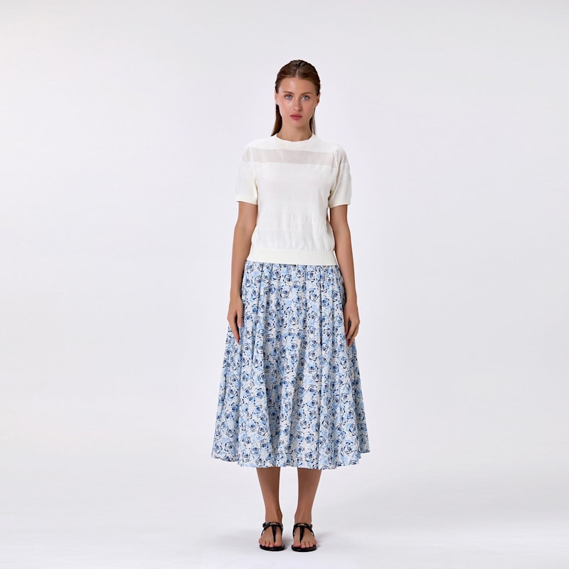 Thumbnail of Cotton Midi Skirt With Floral Print Pink image