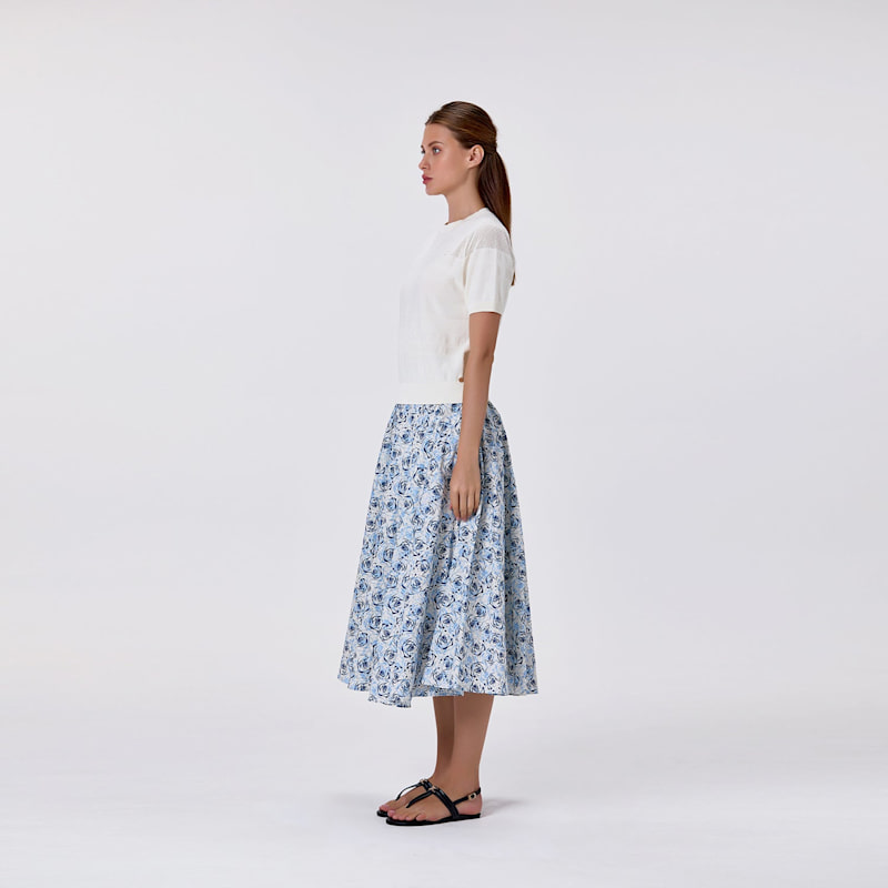Thumbnail of Cotton Midi Skirt With Floral Print Pink image