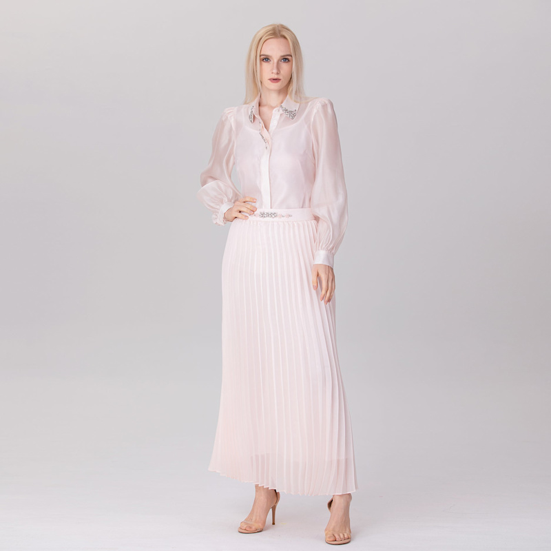 Thumbnail of Organza Pleats Midi Skirt - Light Pink image