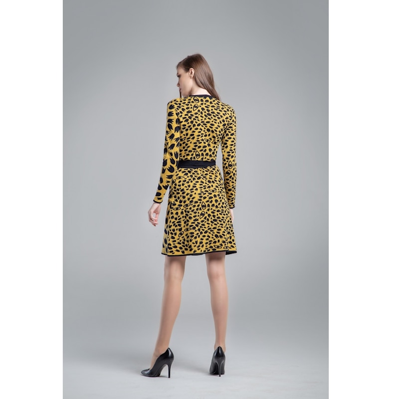 Thumbnail of Savannah Jacquard-Knit Wrap Dress With Animal Pattern In Yellow image