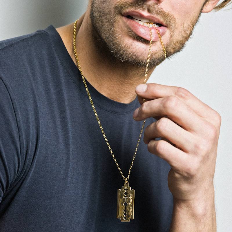 Razor Blade Pendant 18kt Gold Plated on Bead Chain True Rocks