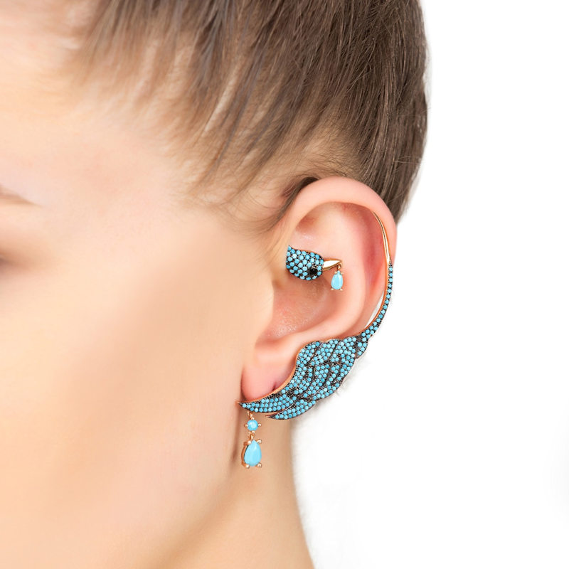 Thumbnail of Bird Paradise Ear Climber Turquoise Gold Right image