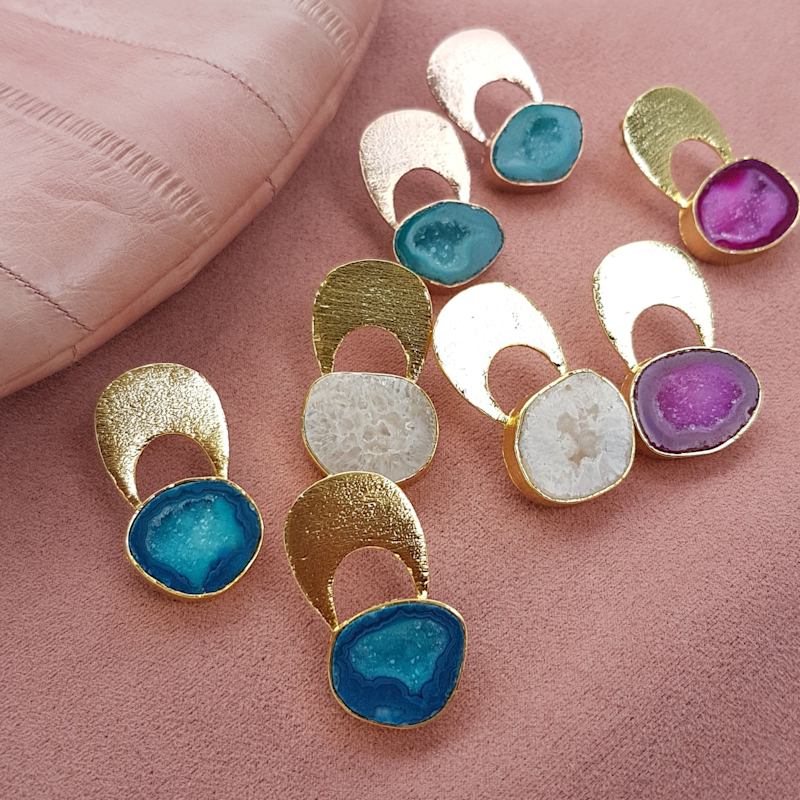 Thumbnail of Quietly Confident Blue Agate Crystal Gold Earrings image