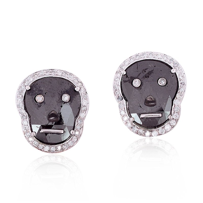 Thumbnail of Black & White Ice Diamond Face Stud Earrings in 18K White Gold image