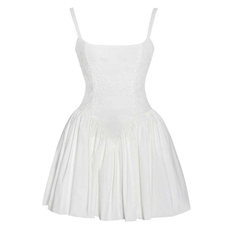 BADBLOOD★韓国人気 Cotillard Dress - White Current Mood Sheer Fishnet Embroidered Floral Midi Dress