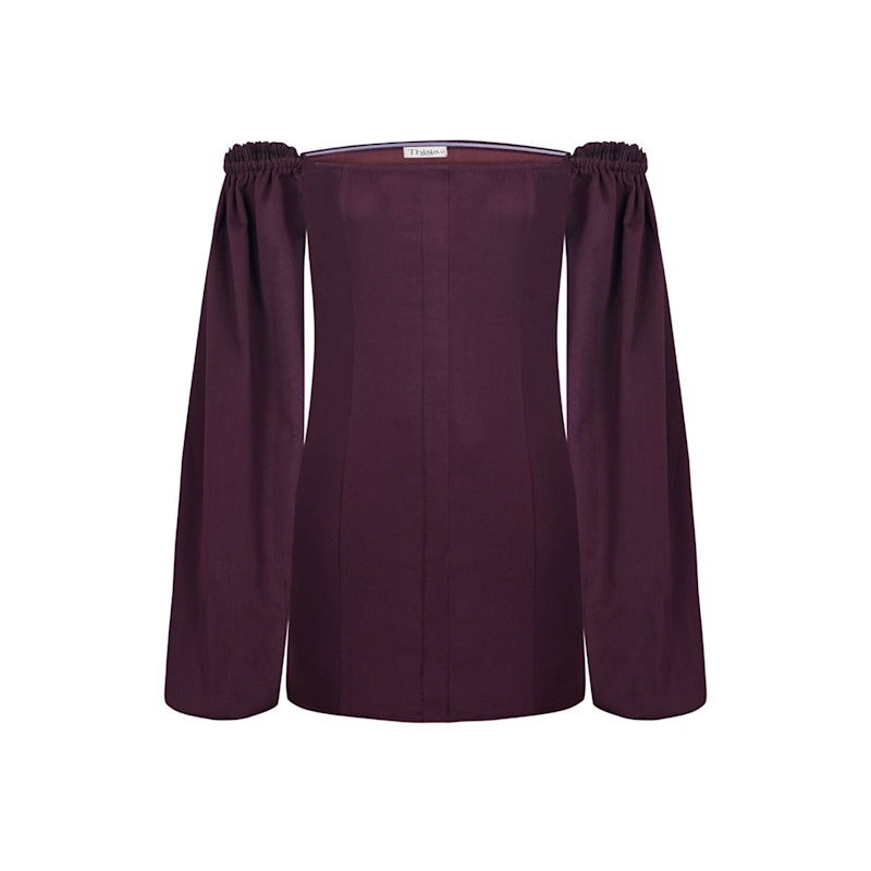 Thumbnail of Kaia Balloon Sleeve Mini Dress - Plum image