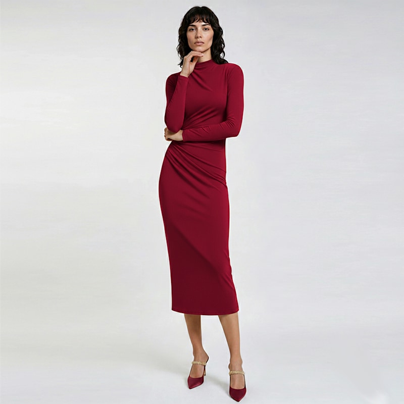 Thumbnail of Kaira Dark Red Mini Cocktail And Office  Lyocell Draped Bodycon Dress image