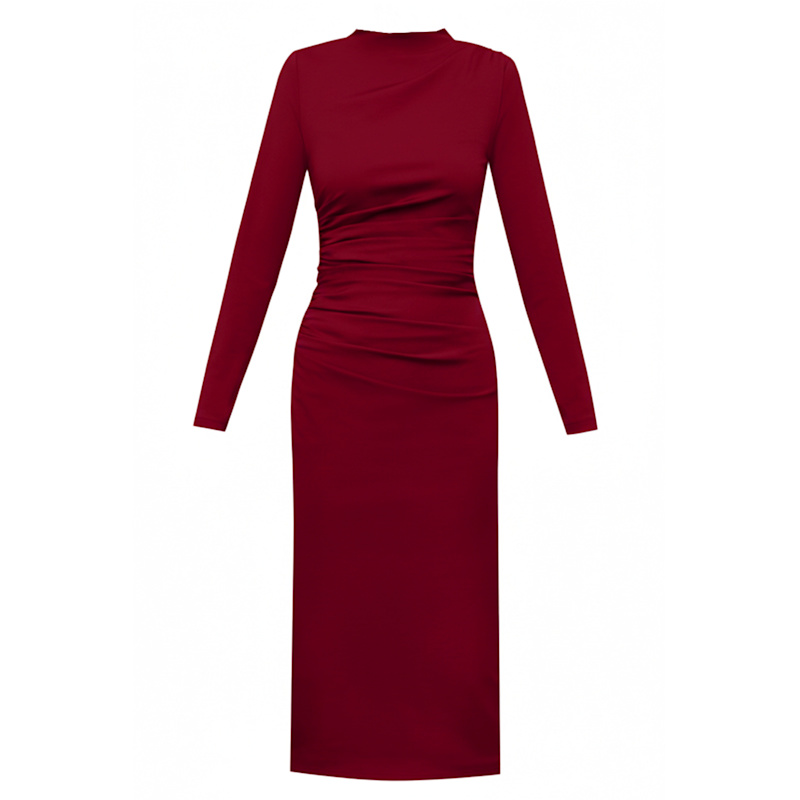 Thumbnail of Kaira Dark Red Mini Cocktail And Office  Lyocell Draped Bodycon Dress image