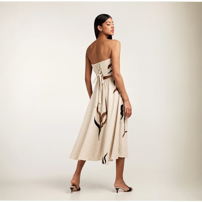 Thumbnail of Kalahari Beige Embroidered Linen Midi Dress image