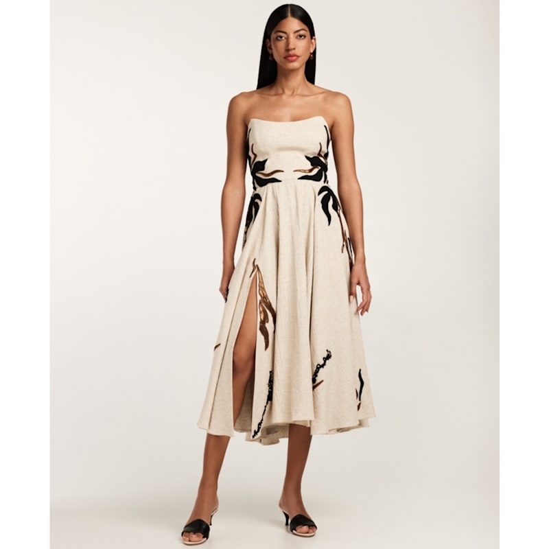 Thumbnail of Kalahari Beige Embroidered Linen Midi Dress image