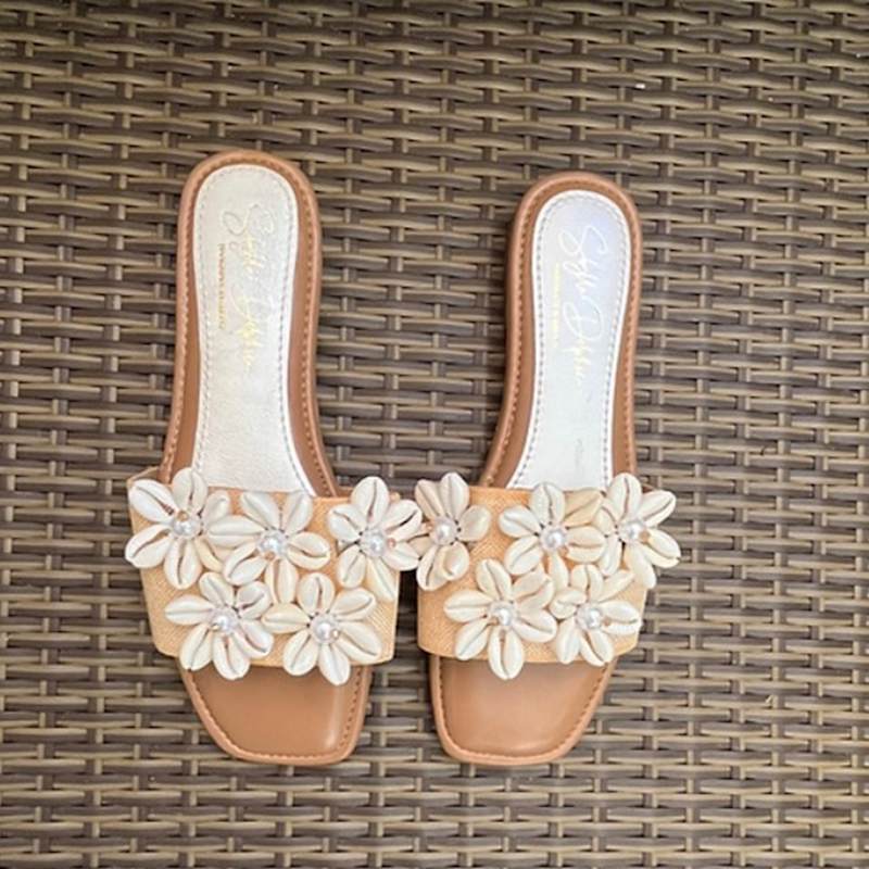 Thumbnail of Kallos - Leather Sandals Jeweled With Shell Flowers image