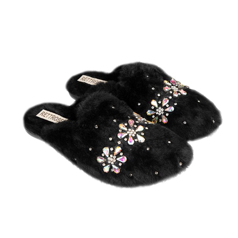 Thumbnail of Kamila Black Luxury Plush Diamanté Embellished Handmade Slipper image