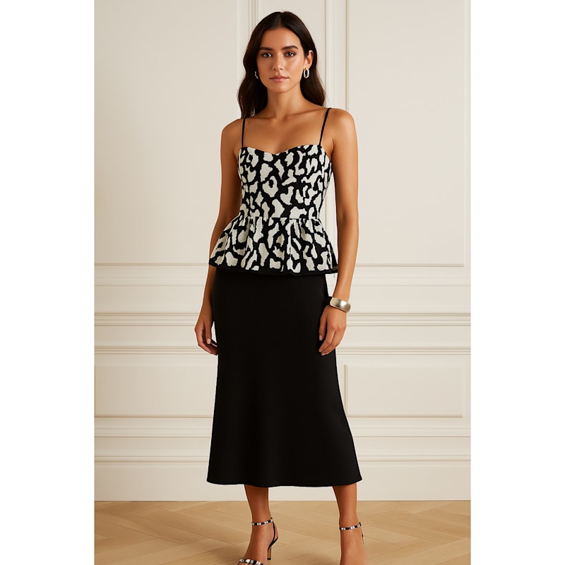 Kate Animal Print Jacquard Peplum Top - Black & White | 2KStyle | Wolf &  Badger