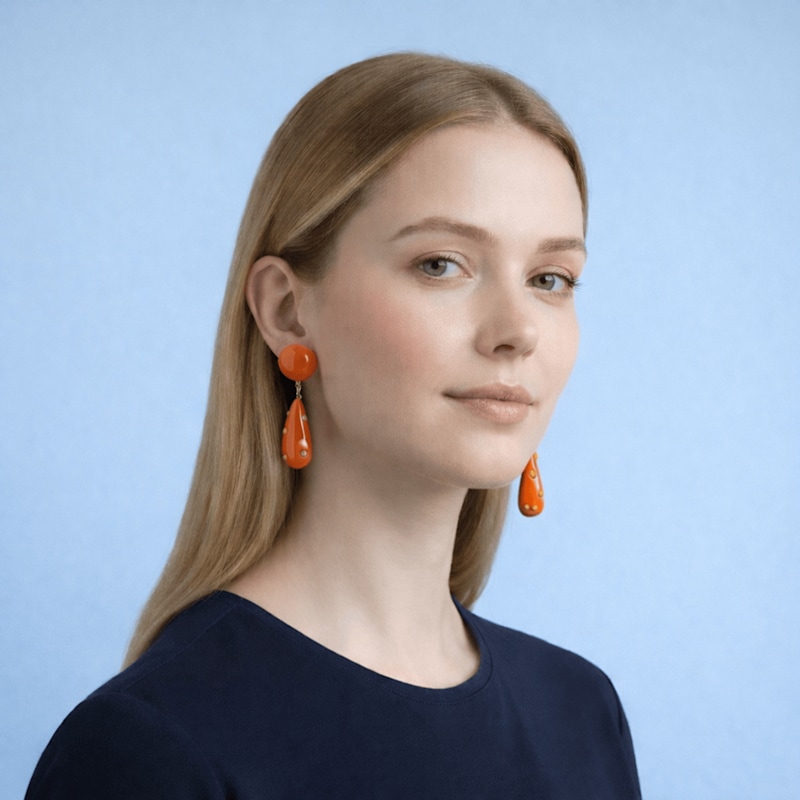 Thumbnail of Kathryn Orange And Yellow Drop Polka Dot Earrings image