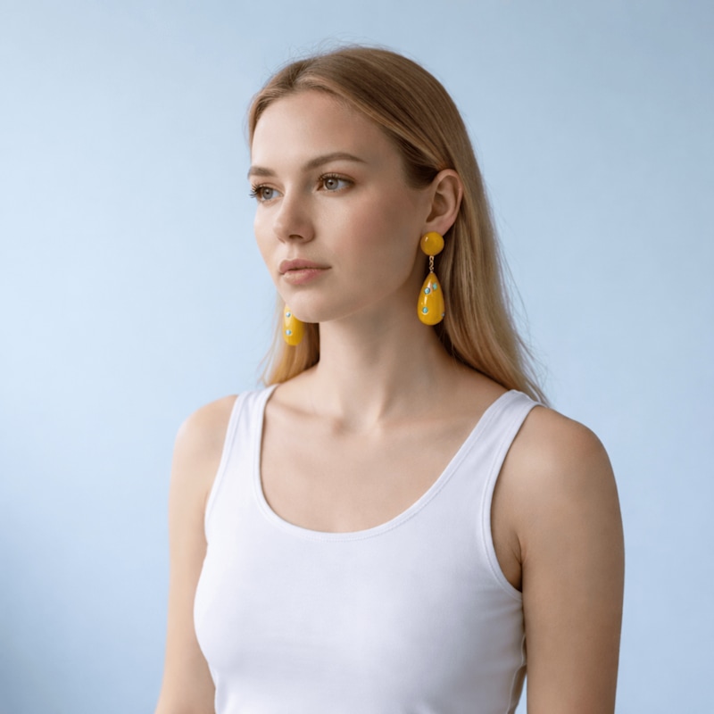 Thumbnail of Kathryn Yellow And Turquoise Drop Polka Dot Earrings image