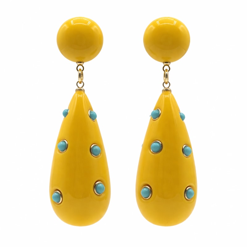 Thumbnail of Kathryn Yellow And Turquoise Drop Polka Dot Earrings image