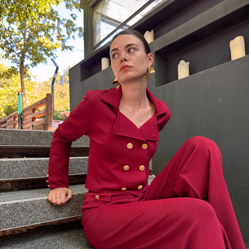 Thumbnail of Kathy Crop Blazer Knit Jacket In Burgundy image
