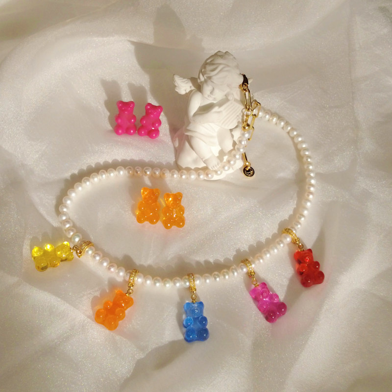 Thumbnail of Kawaii Bear Pearl Pendant Necklace image