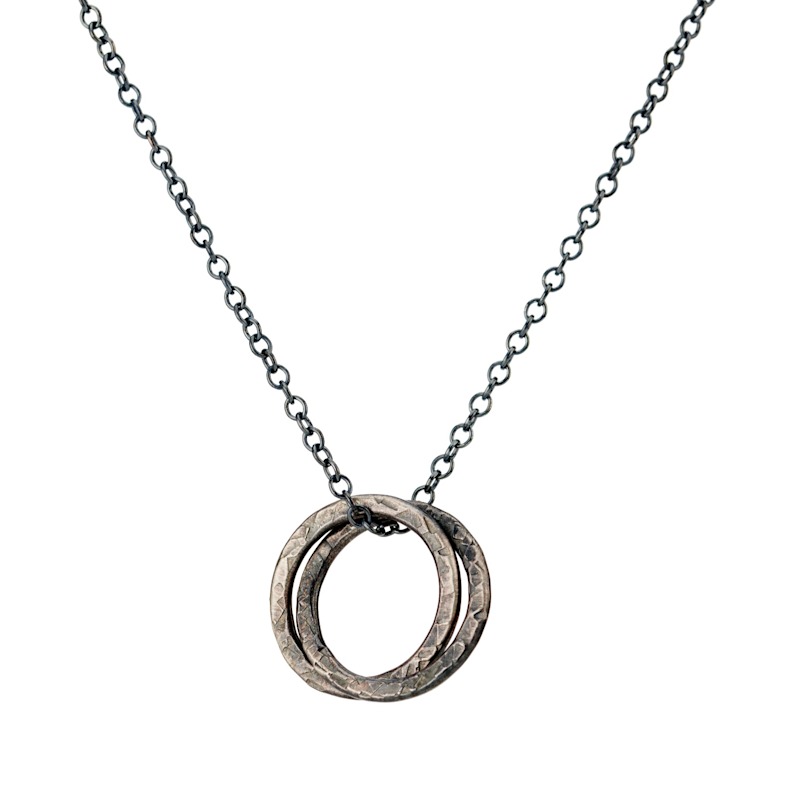 Thumbnail of Mens Oxidised Sterling Silver Textured Two Ring Russian Necklace image