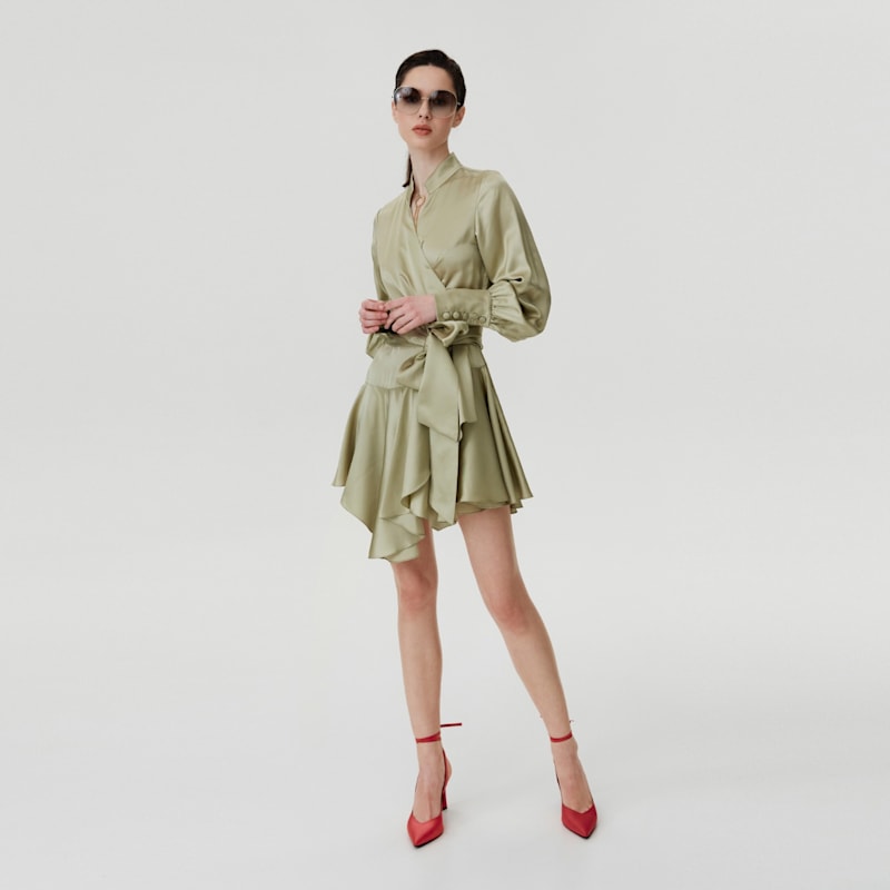 Thumbnail of Ruffle Hem Silk Wrap Dress image