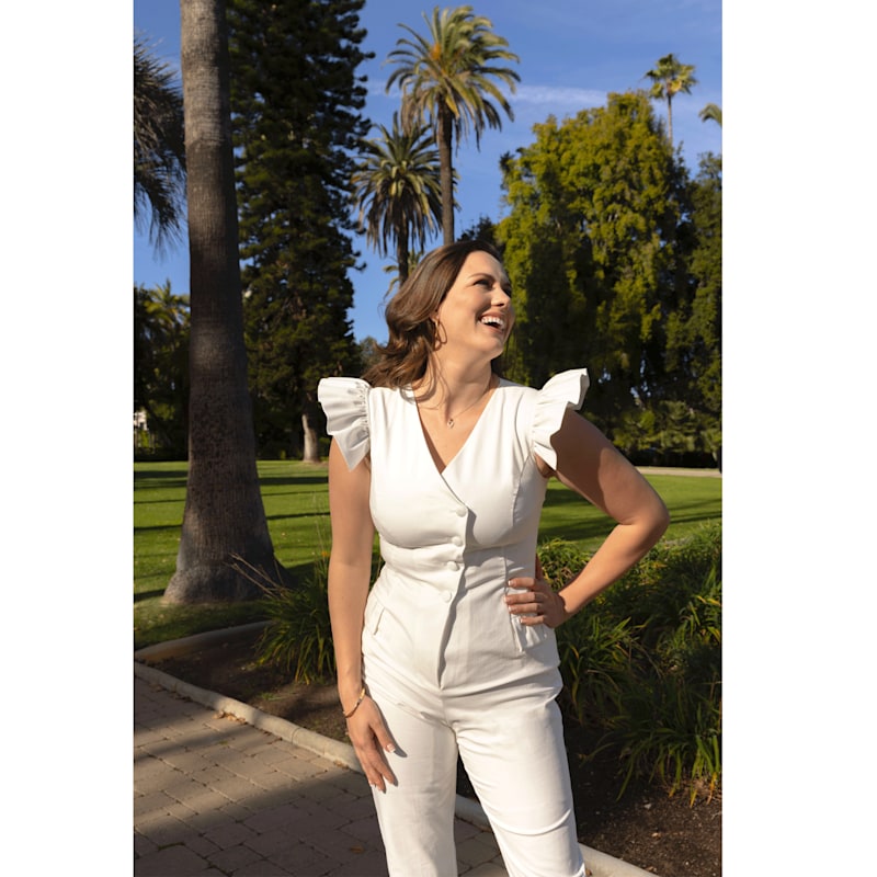 Thumbnail of Ruffled Sleeve Tuxedo Jumpsuit - White image
