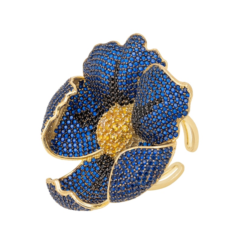 Thumbnail of Poppy Flower Blue Ring Gold image