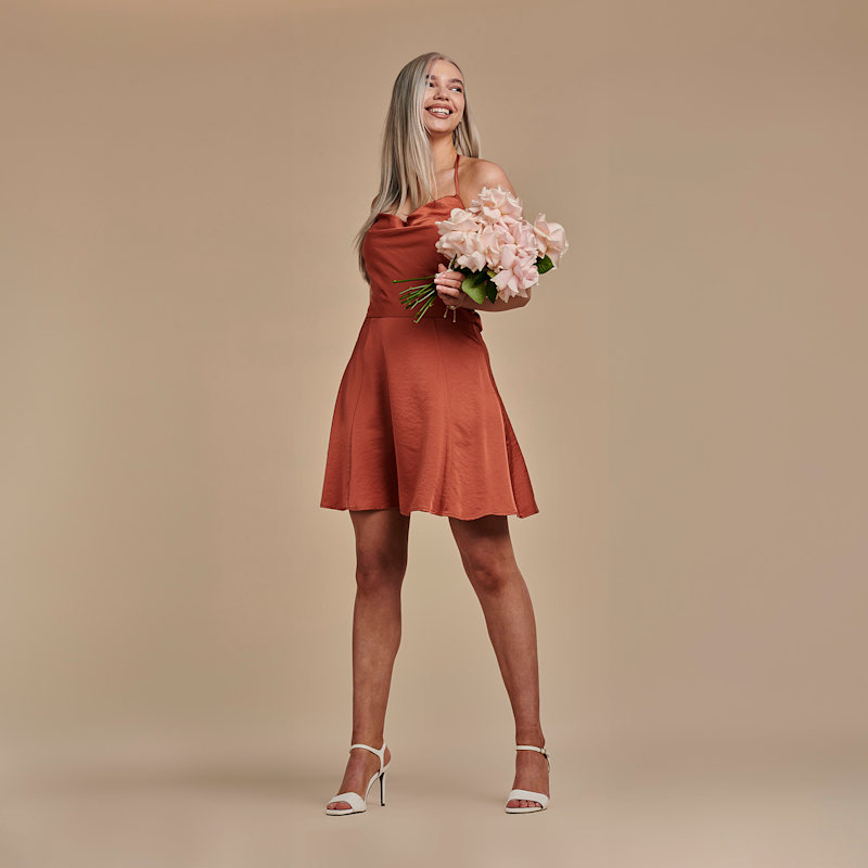 Backless Satin Slip Mini Dress - Kelly In Burnt Orange | Altera