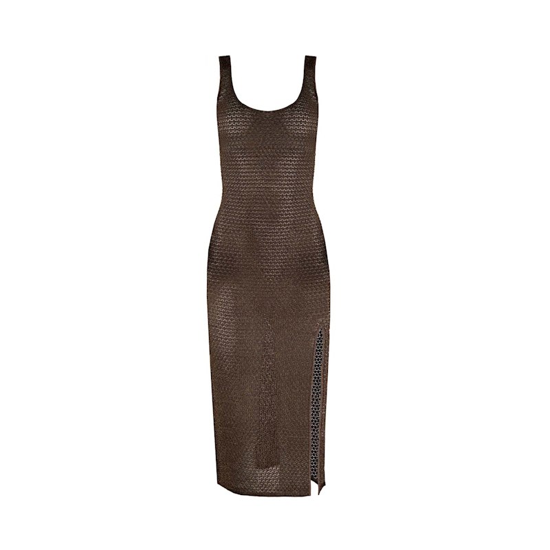 Monarch Kendall Sleeveless Crochet Knit Midi Dress - Brown