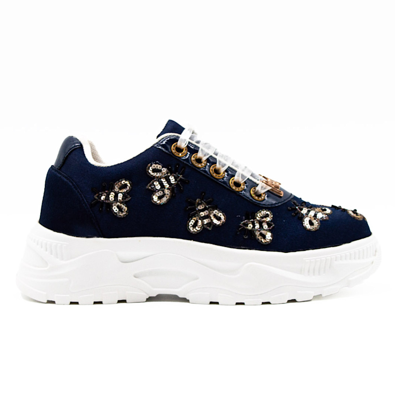 Thumbnail of Kennedy Luxury Navy Satin Handmade Embellished Trainer image
