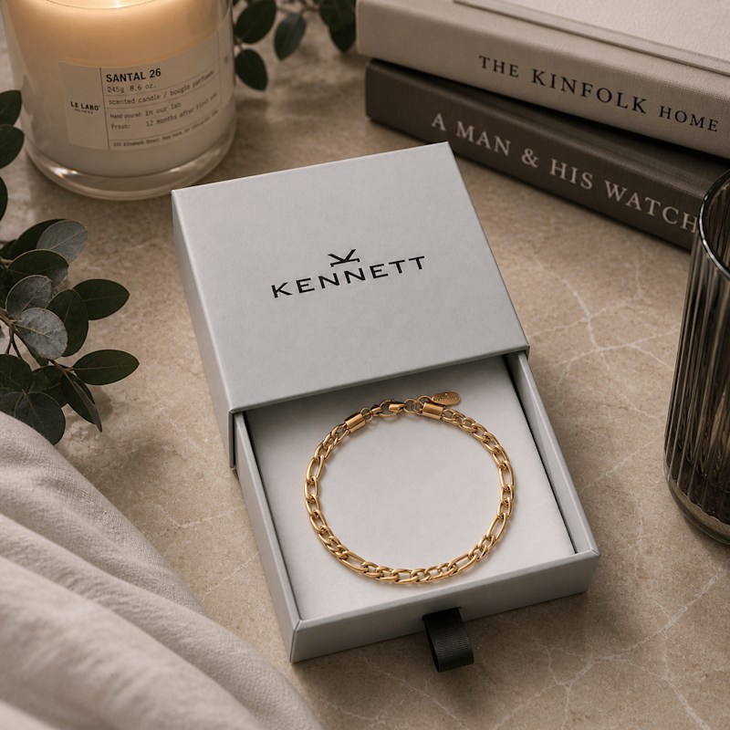 Kennett Gold Figaro Chain Bracelet Five Mm | Kennett Watches