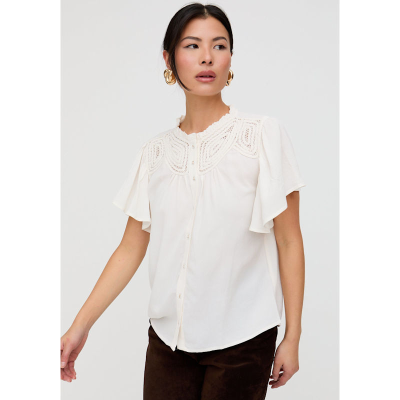 Thumbnail of Kew Lace Insert Angel Sleeve Shirt In Cream image