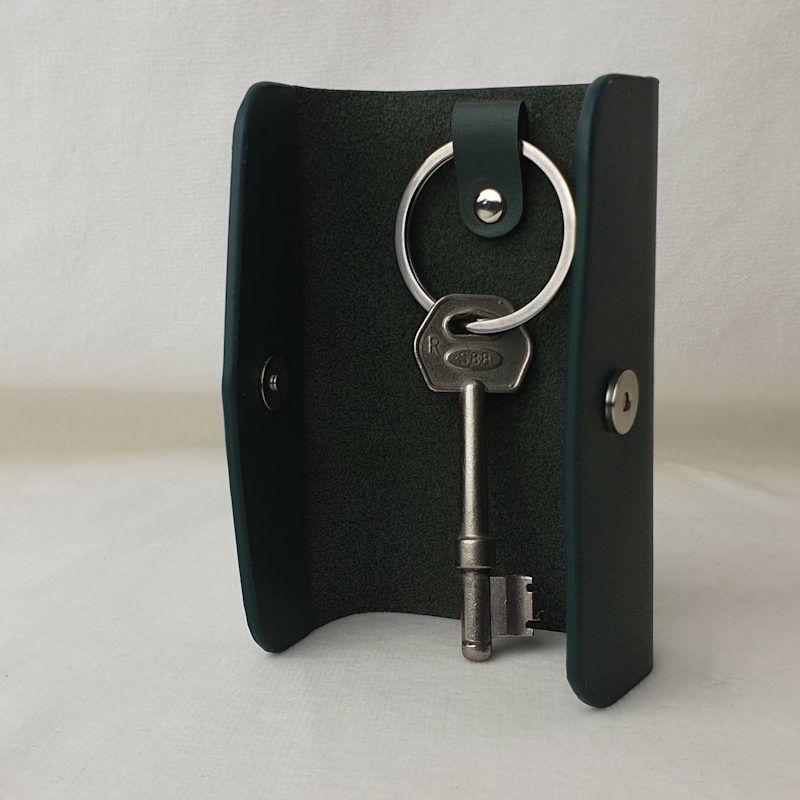 Thumbnail of Handmade Dark Green Leather Key Case – Full-Grain Leather Key Holder with Metal Ring image