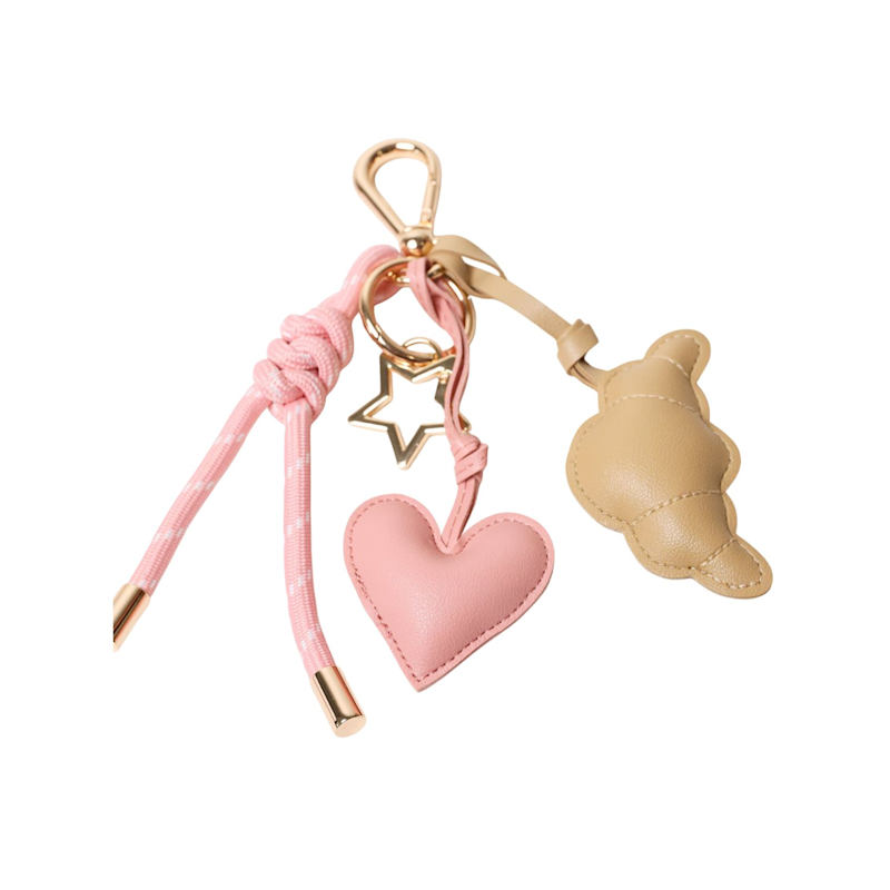 Thumbnail of Key Chain Pretty In Pink With Charms - Pink Heart And Beige Croissant image
