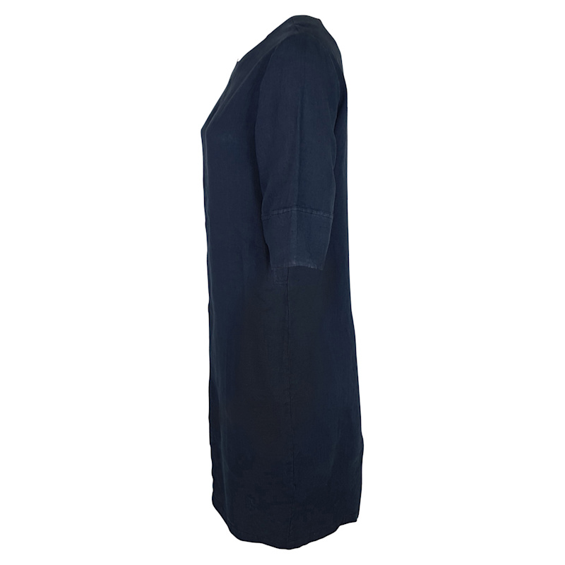 Linen Midi Curve Dress With 3/4 Sleeves