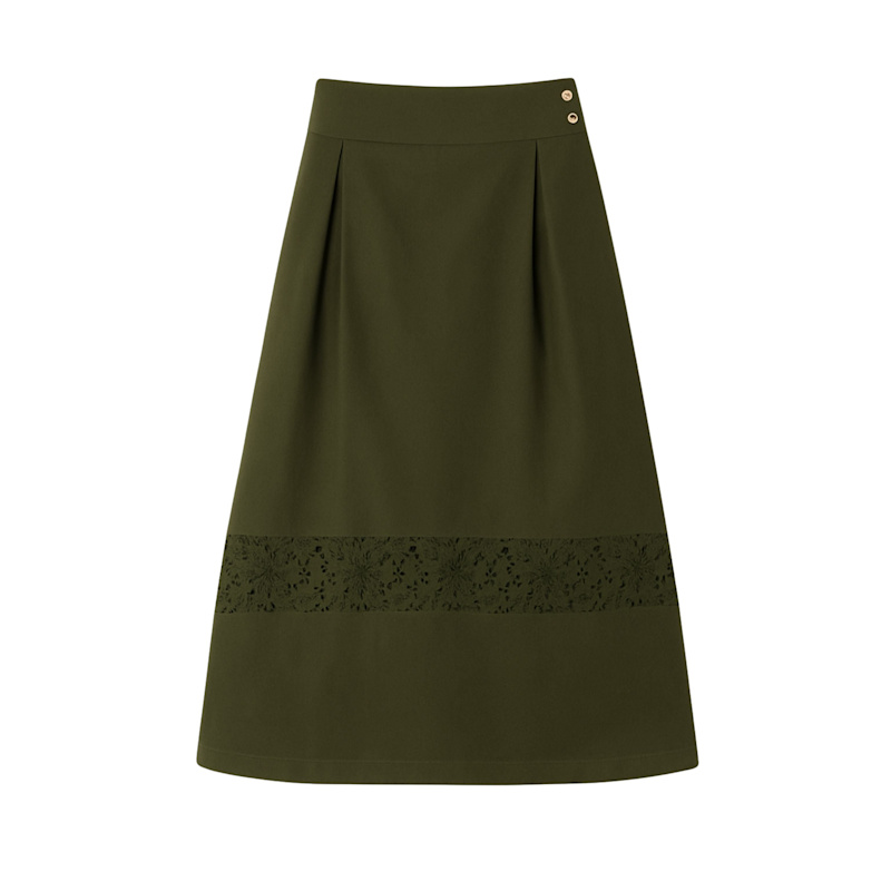 Thumbnail of Khaki Green Cotton Midi Skirt image