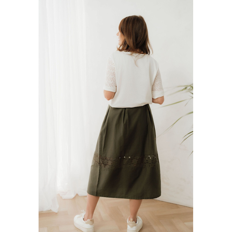 Thumbnail of Khaki Green Cotton Midi Skirt image