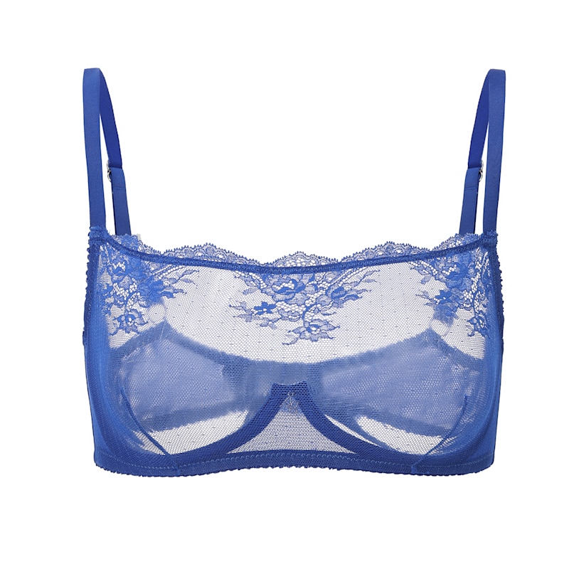 Amour D'agnette Kim High-neck Sheer Lace Underwire Bra Sapphire - Blue
