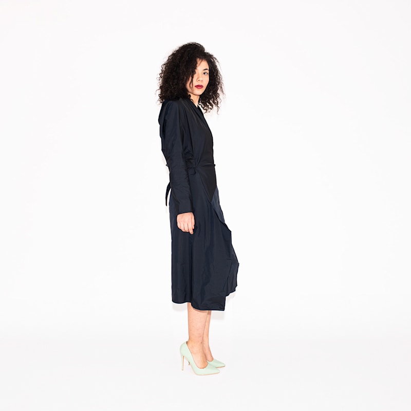 Thumbnail of Kimono Dress In Dark Navy Taffeta image