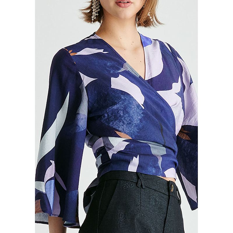 Thumbnail of Kimono Wrap Blouse In Blue Multi image