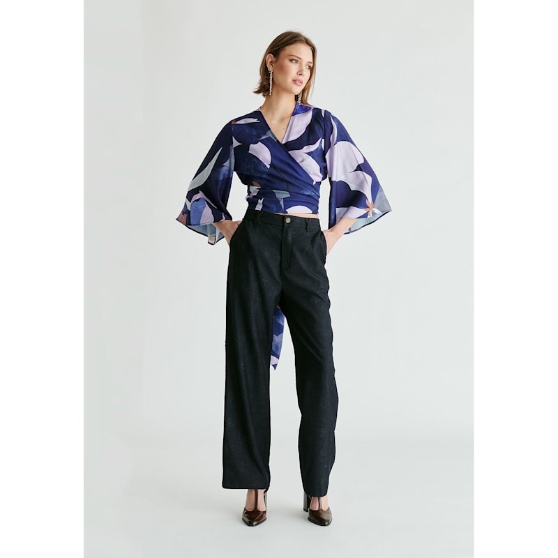 Thumbnail of Kimono Wrap Blouse In Blue Multi image