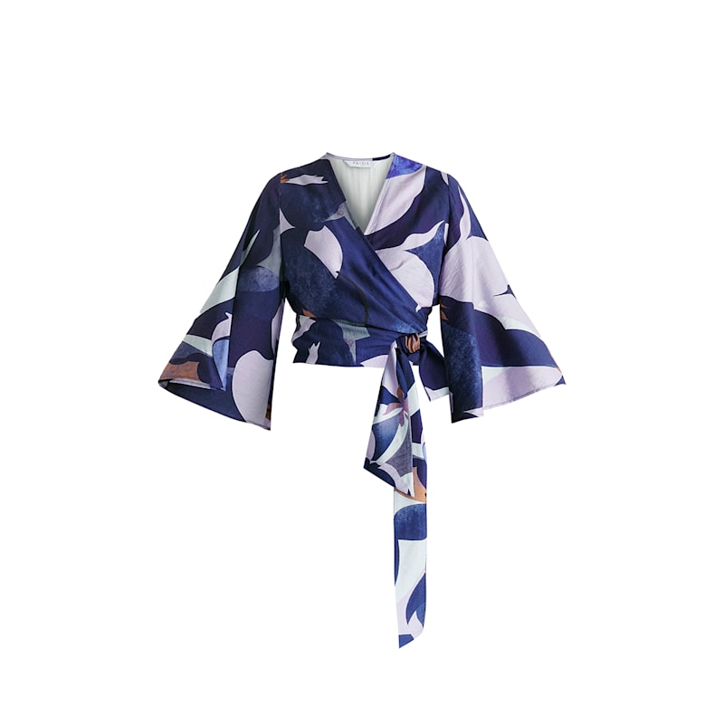 Thumbnail of Kimono Wrap Blouse In Blue Multi image