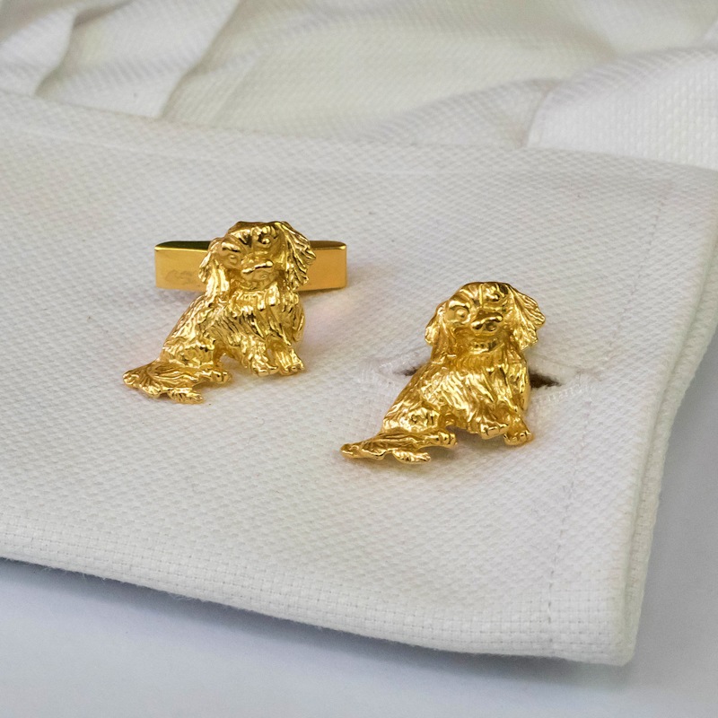 Thumbnail of King Charles Spaniel Cufflinks Eighteen Carat Gold On Sterling Silver. image