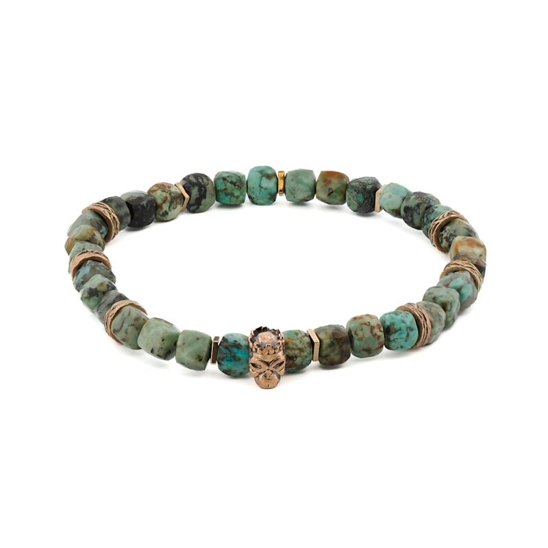 Thumbnail of King Skull Turquoise Stone Good Fortune Beaded Bracelet - Green image